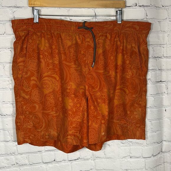 Tommy Bahama Swim Trunks Mens Large Orange Geometric Print Drawstring - Picture 1 of 8